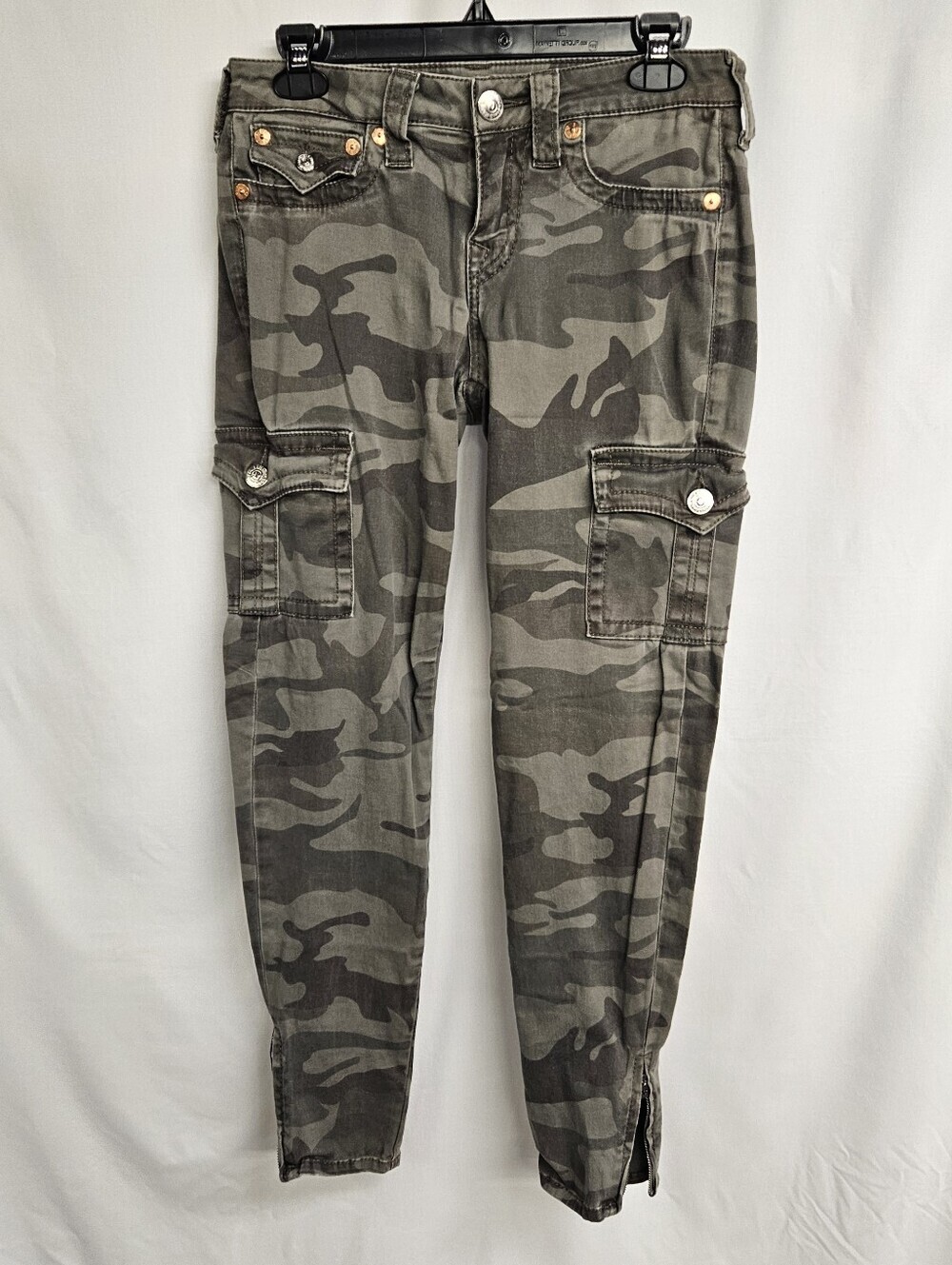 True Religion Green Camo Super Skinny Jeans Pants Size 28 Zipper Ankle Low Rise